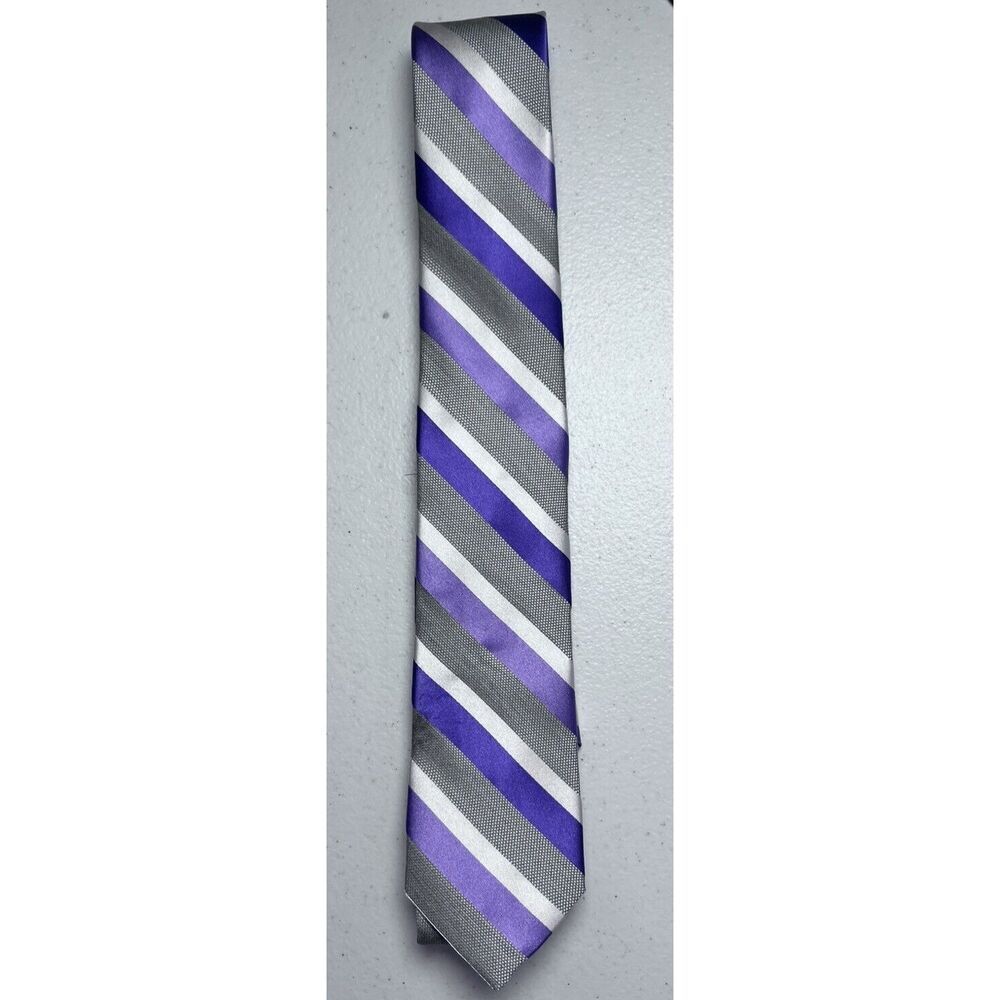 Express Grey Purple Striped Silk Skinny Tie NWT
